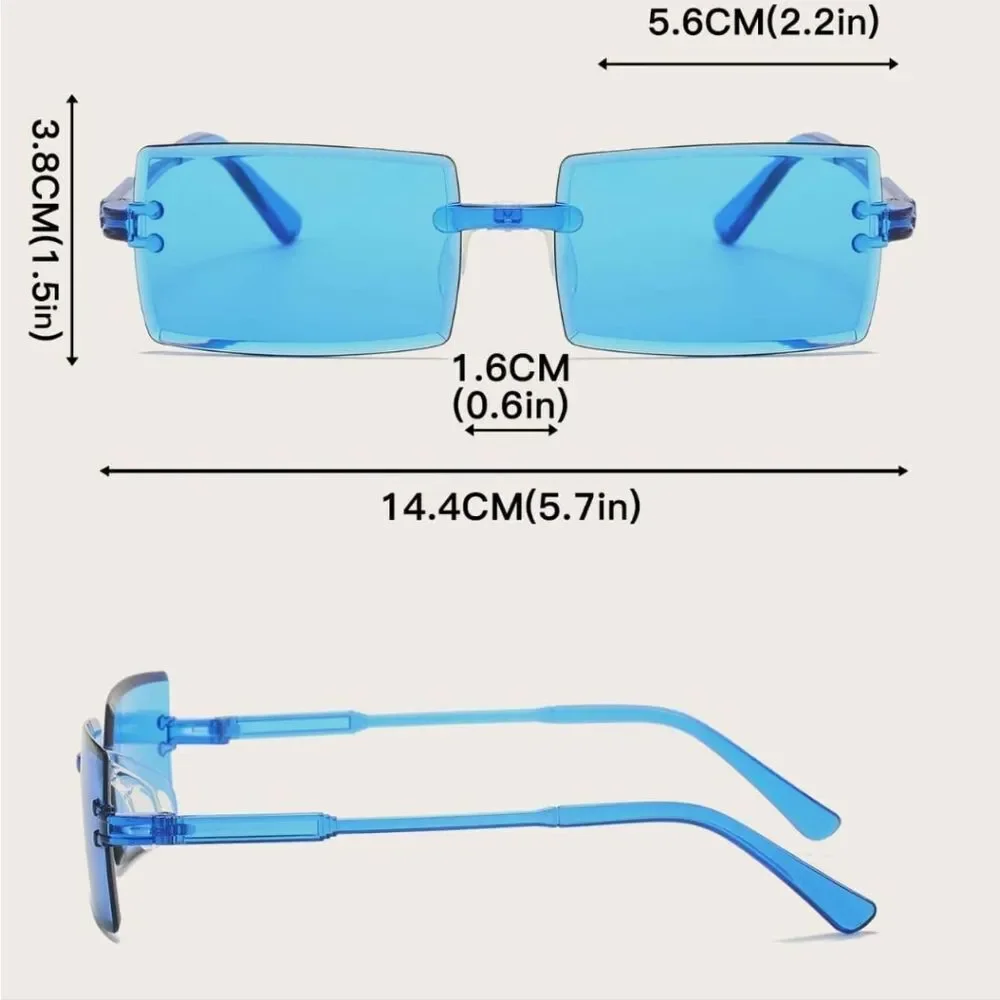 Unisex Stylish Blue Rectangular Sunglasses
